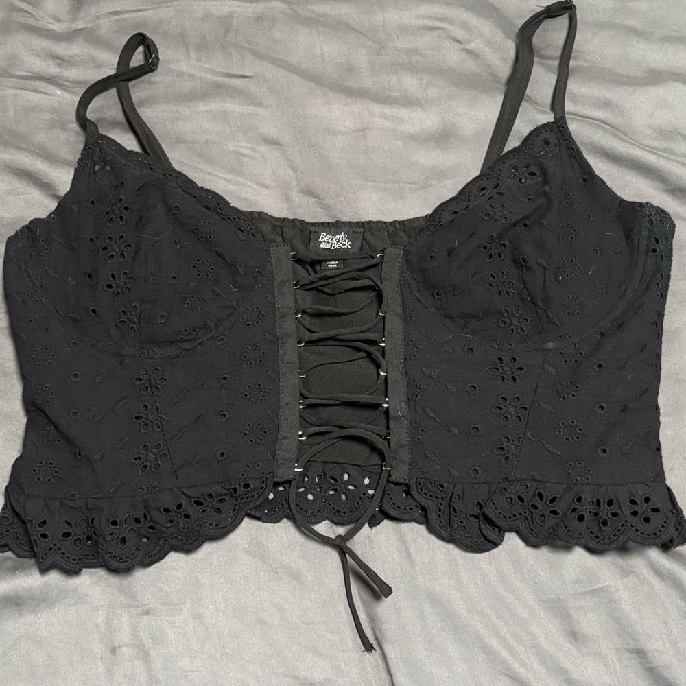 Pacsun Black Lace-Up Crop Top
